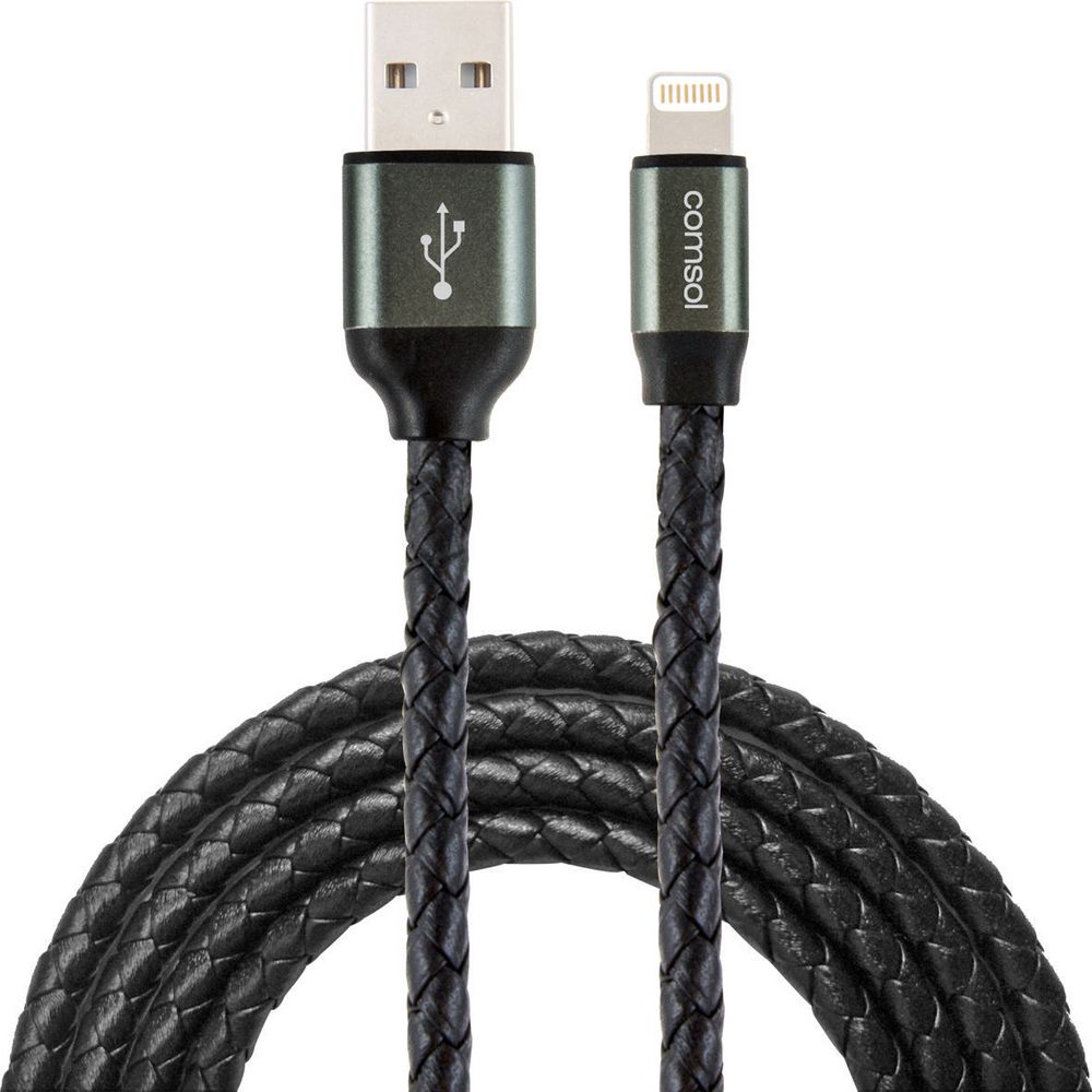 Comsol Premium Lightning to USB Cable Leather Look 1m Black
