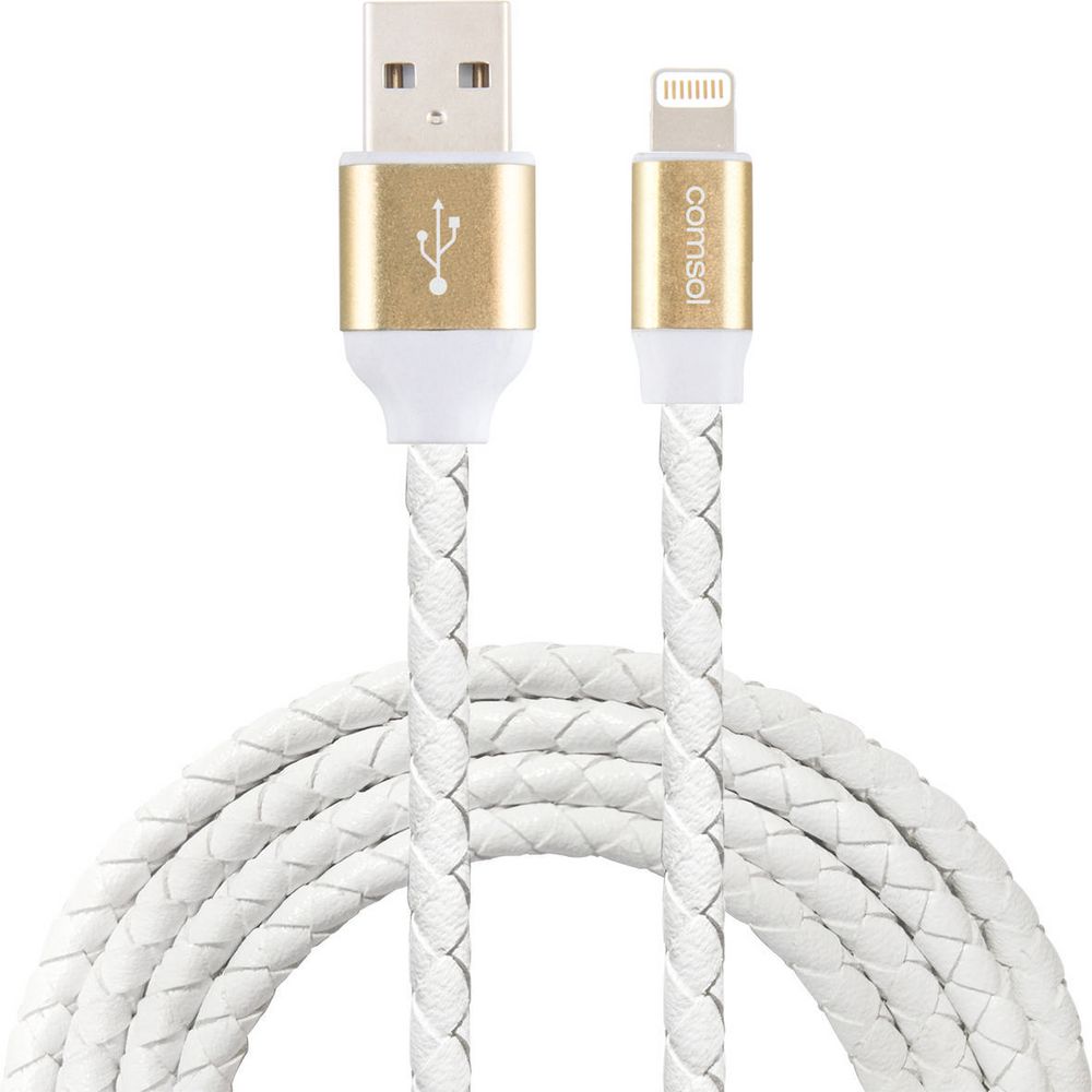 Comsol Premium Lightning to USB Cable Leather Look 1m White