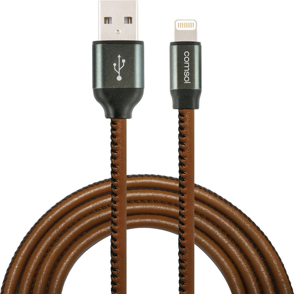 Comsol Premium Lightning to USB Cable Leather Look 1m Brown