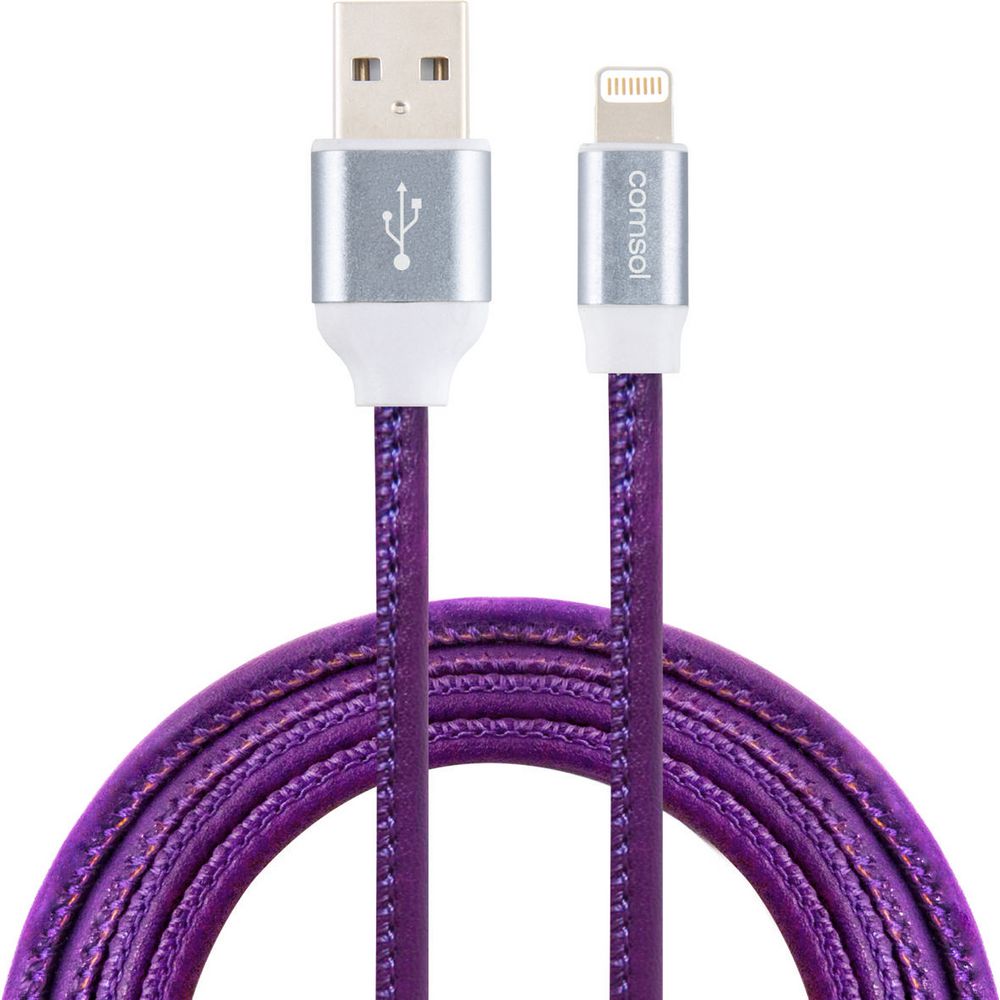 Comsol Premium Lightning to USB Cable Leather Look 1m Purple