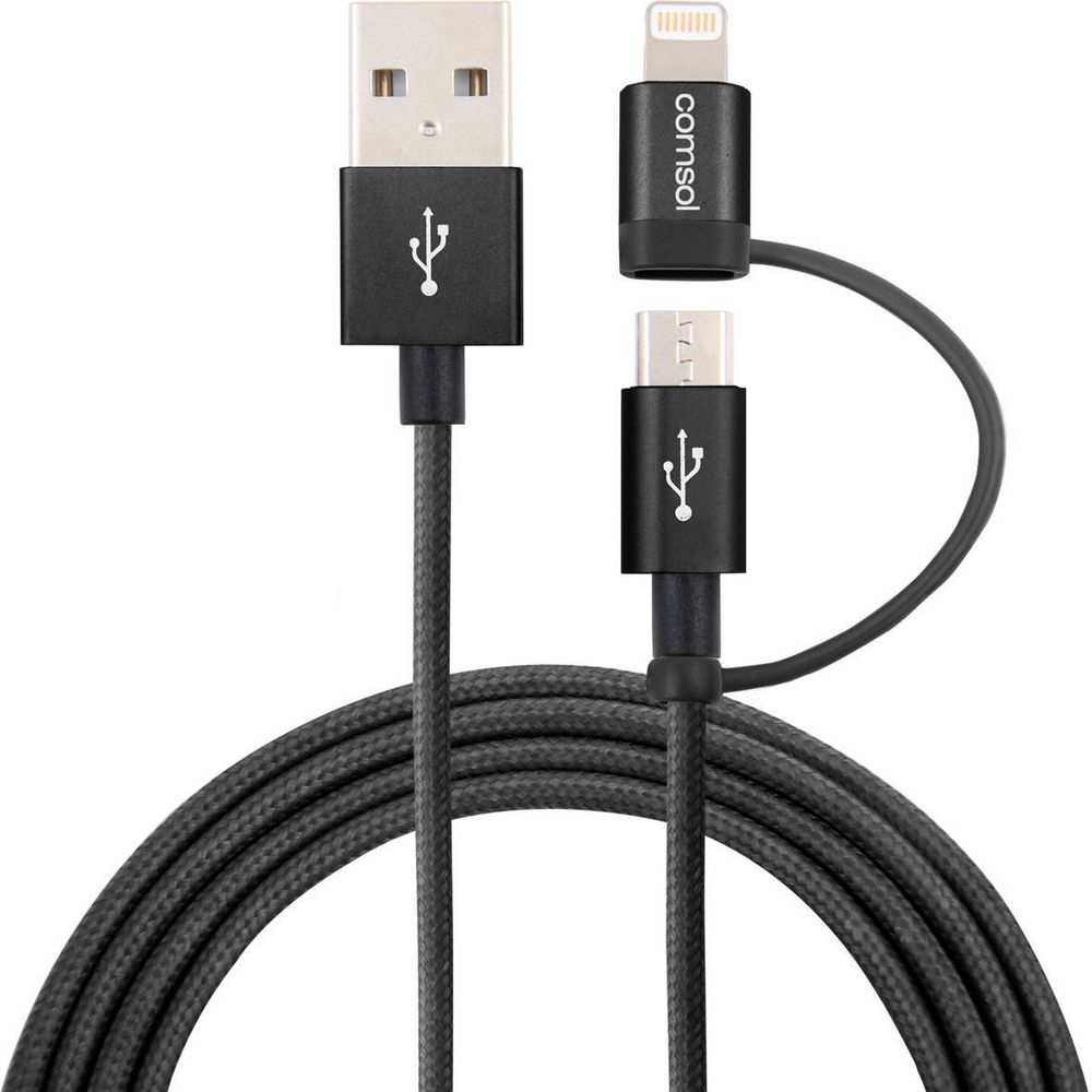 Comsol Lightning and Micro USB Combo Cable 1m Metallic Black