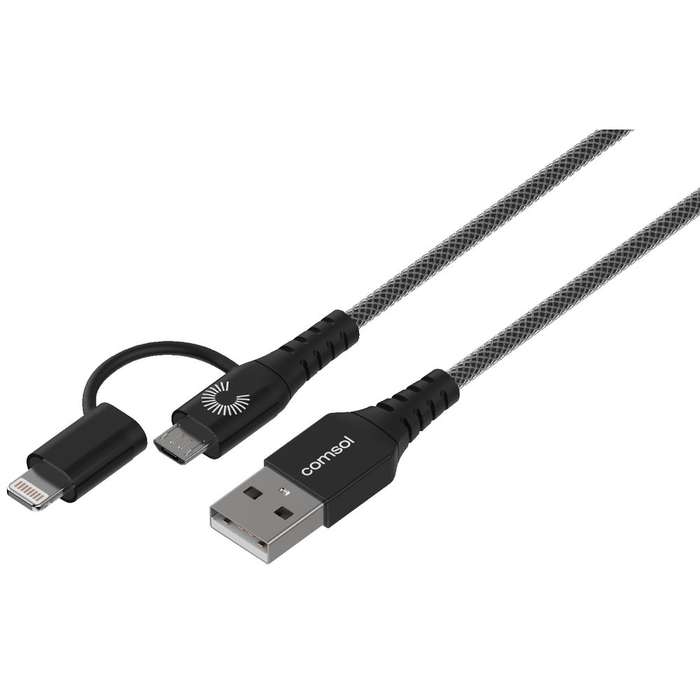 Comsol Lightning and Micro USB Combo Cable 1m Metallic Black