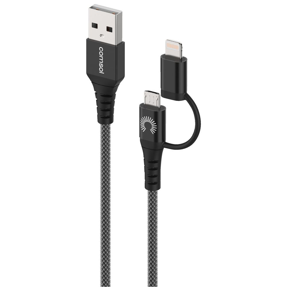 Comsol Lightning and Micro USB Combo Cable 1m Metallic Black
