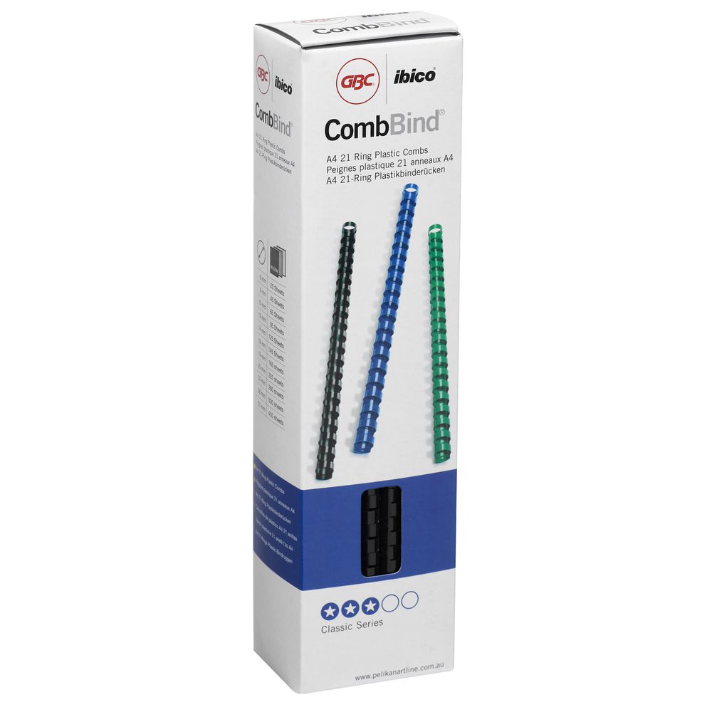 GBC Binding Comb 21 Loop Plastic 8mm Black 100 Pack