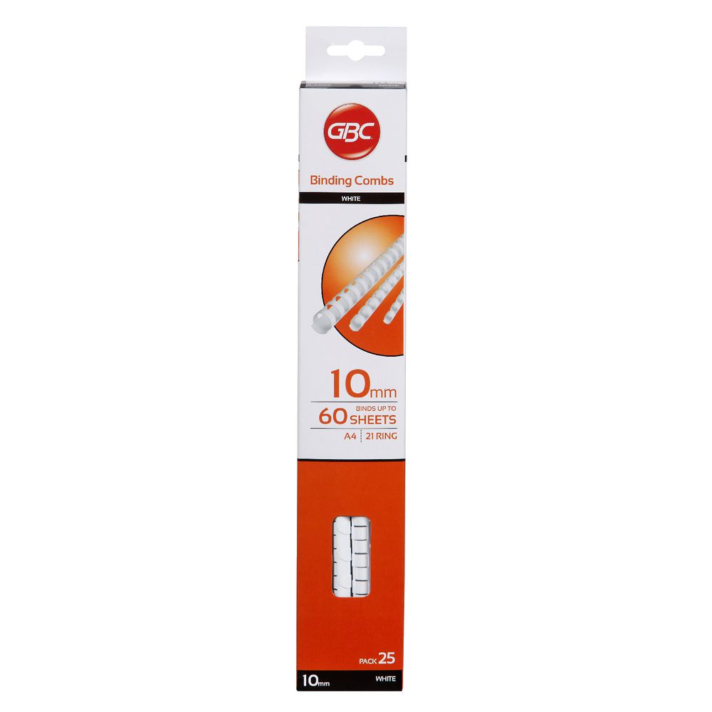 GBC Binding Comb 21 Loop Plastic 10mm White 25 Pack