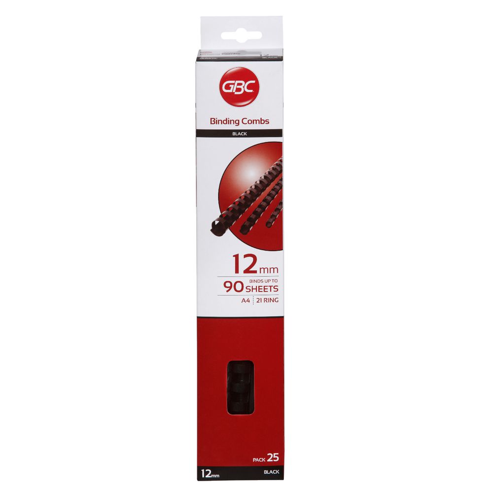 GBC Binding Comb 21 Loop Plastic 12mm Black 25 Pack