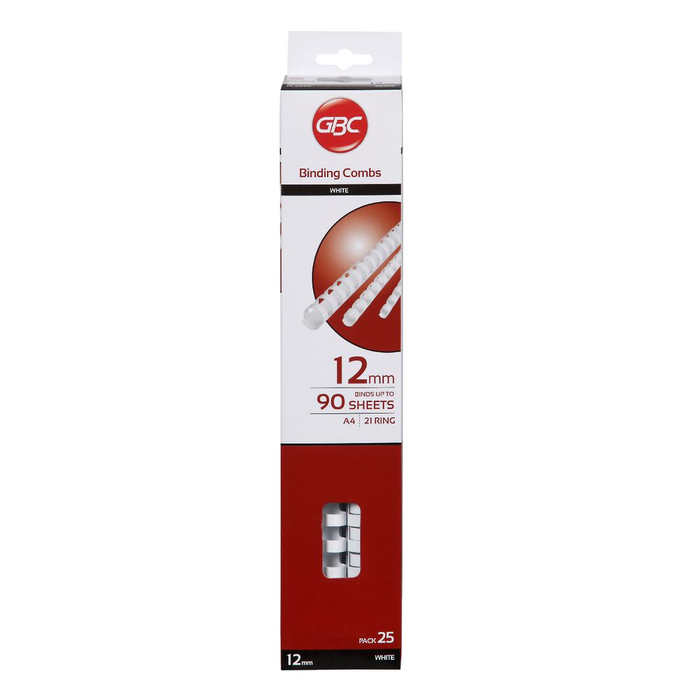 GBC Binding Comb 21 Loop Plastic 12mm White 25 Pack
