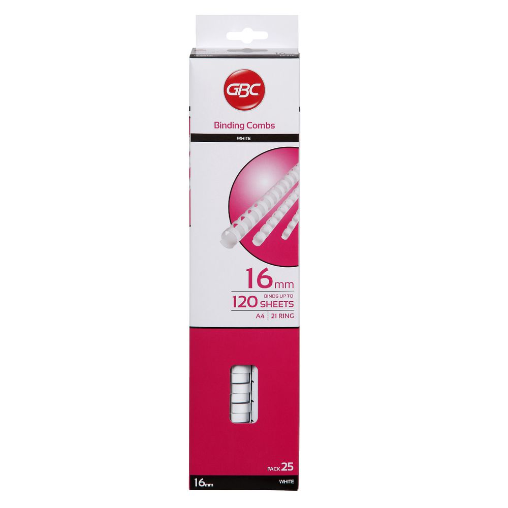 GBC Binding Comb 21 Loop Plastic 16mm White 25 Pack