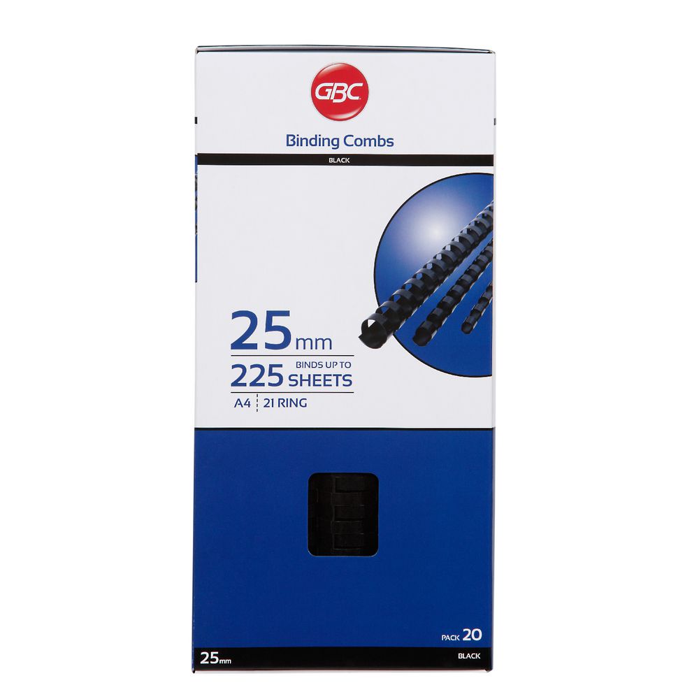 GBC Binding Comb 21 Loop Plastic 38mm Black 20 Pack