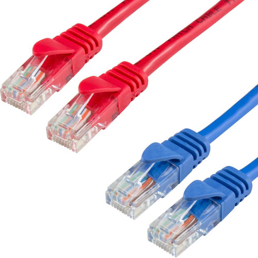 CAT 5e Cable 2m Twin Pack Blue and Red