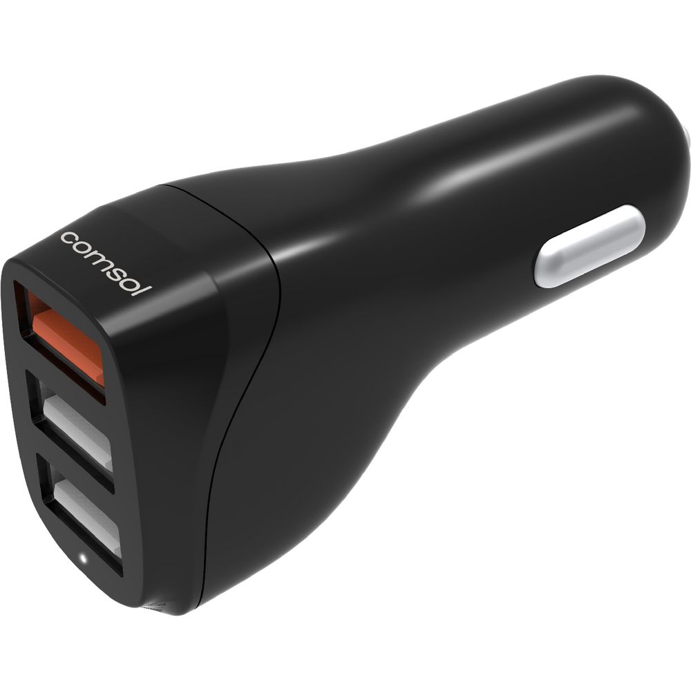 Comsol 3 Port USB Car Charger with QC3.0 30W Black