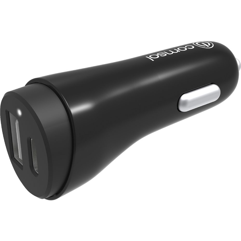 Comsol Dual Port USB Car Charger with USB-C 3.4A/17W Black