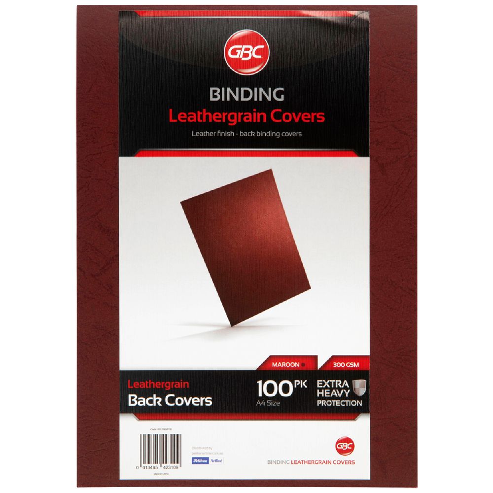 GBC A4 Back Binding Cover Leathergrain Maroon 100 Pack