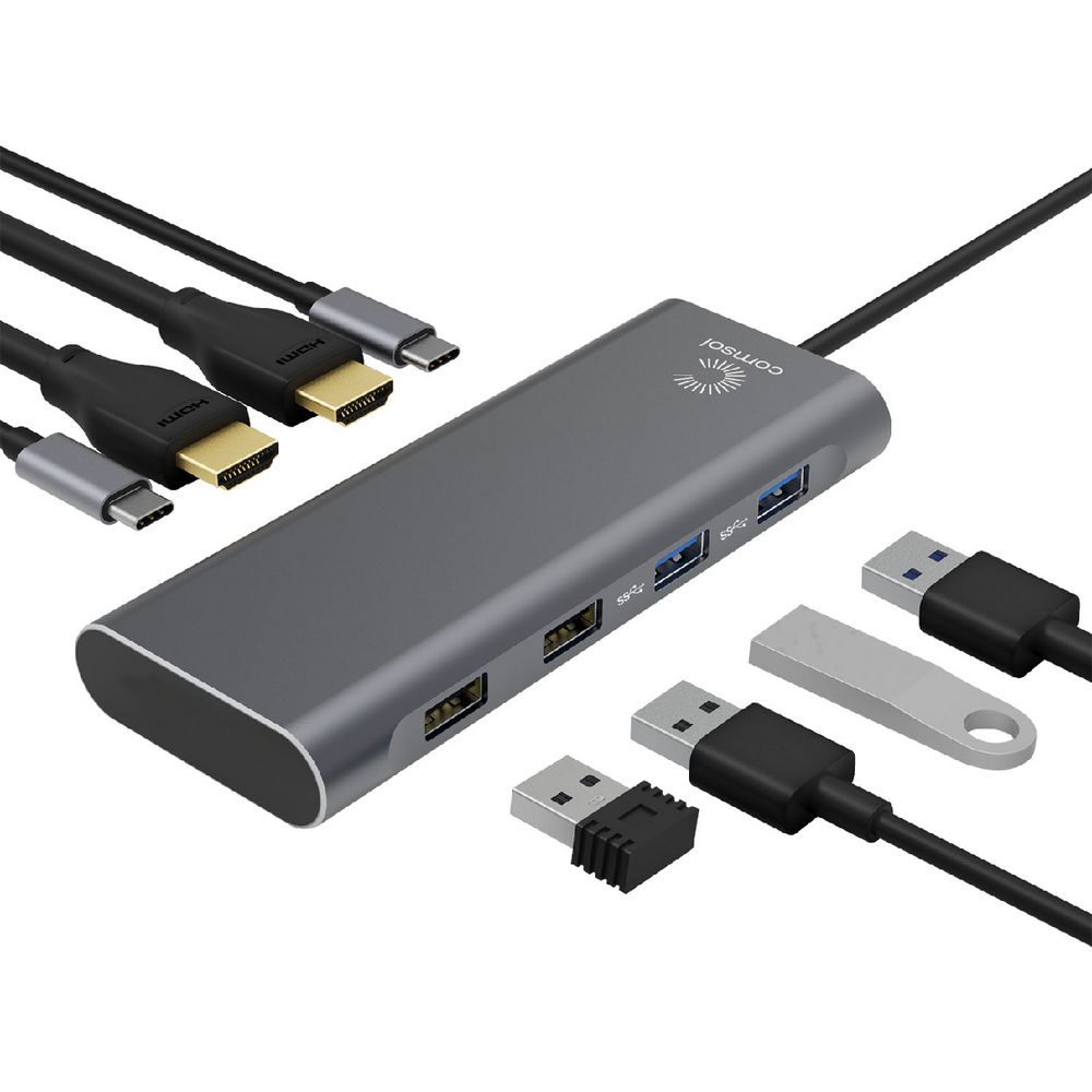 Comsol USB-C Dual HDMI Multiport Adapter Grey | Officeworks