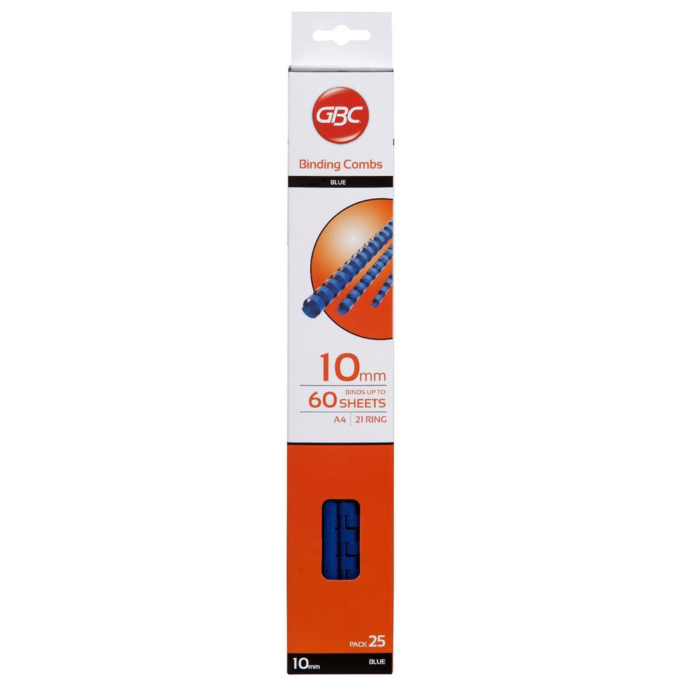 GBC Binding Comb 21 Loop Plastic 10mm Blue 25 Pack