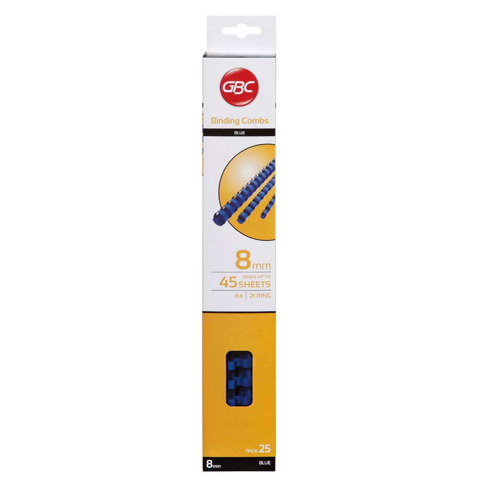 GBC Binding Comb 21 Loop Plastic 8mm Blue 25 Pack