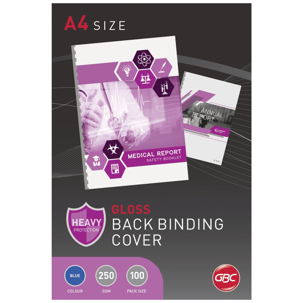 GBC A4 Binding Covers 250 Micron Gloss Blue 100 Pack