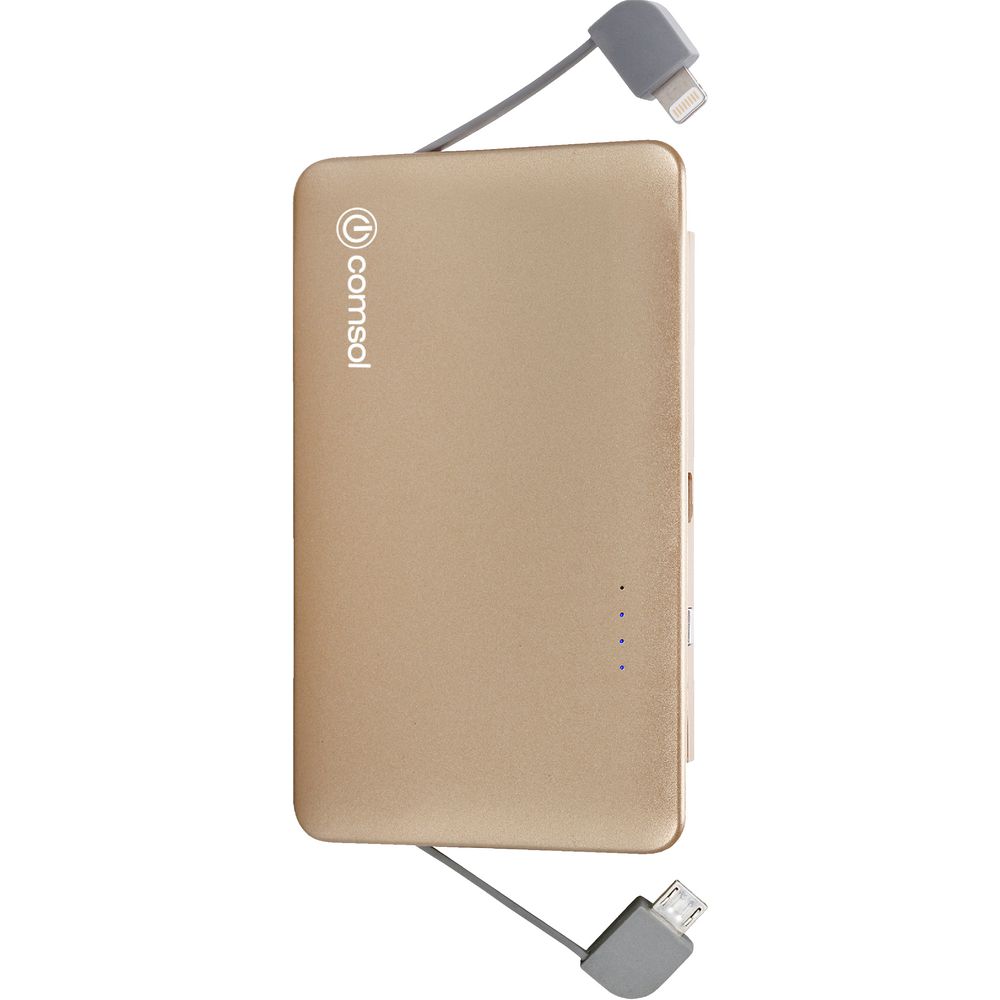 Comsol 3000mAh Integrated Lightning/Micro USB Powerbank Gold