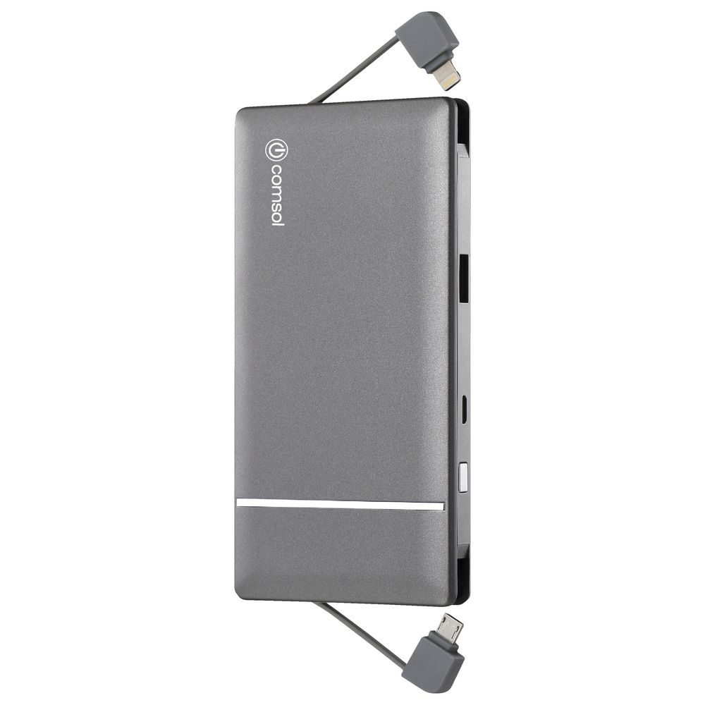 Comsol 10000mAh Integrated Lightning/Micro USB Powerbank Grey