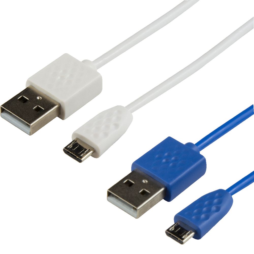 Micro USB Cable 1m Twin Pack White and Blue