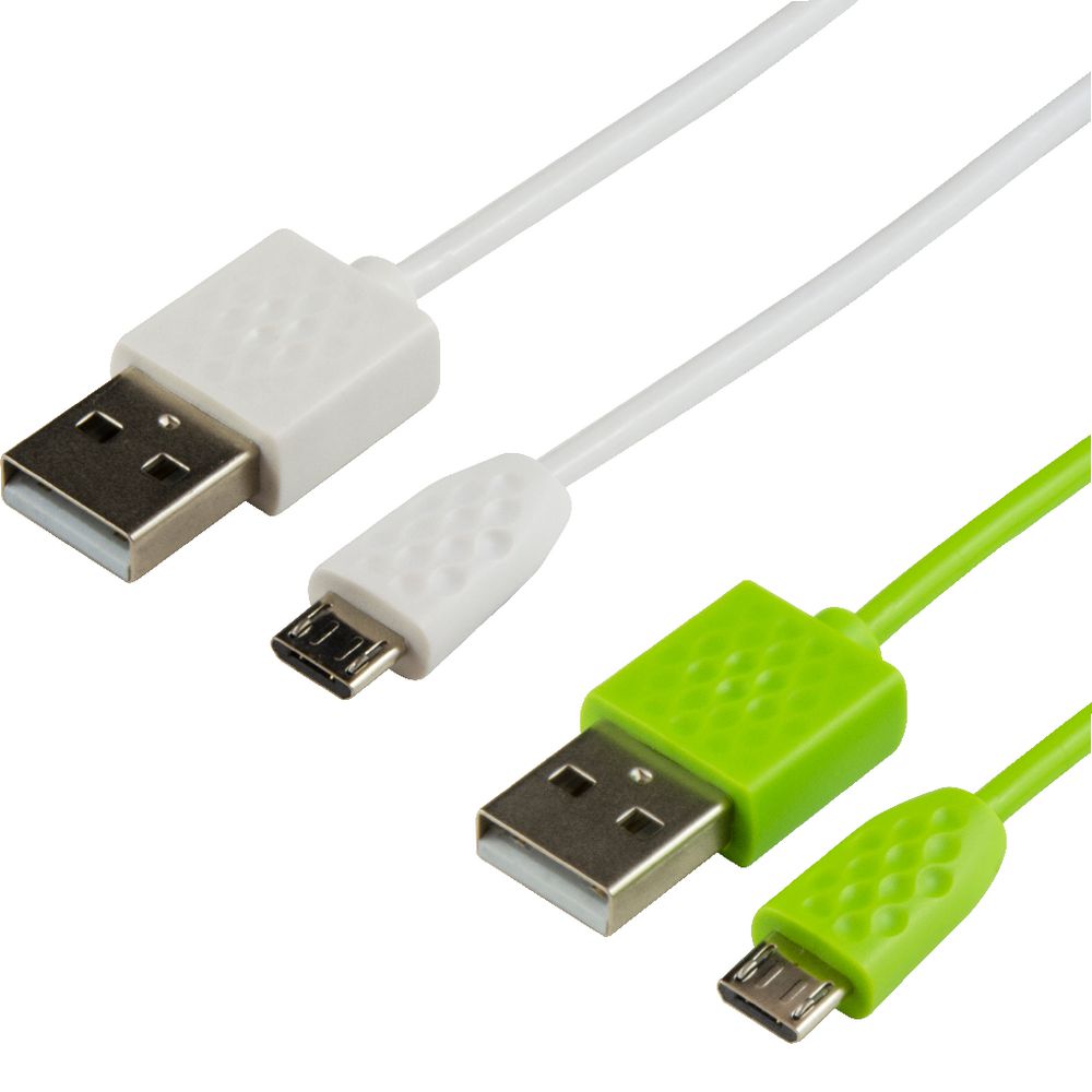 Micro USB Cable 1m Twin Pack White and Green