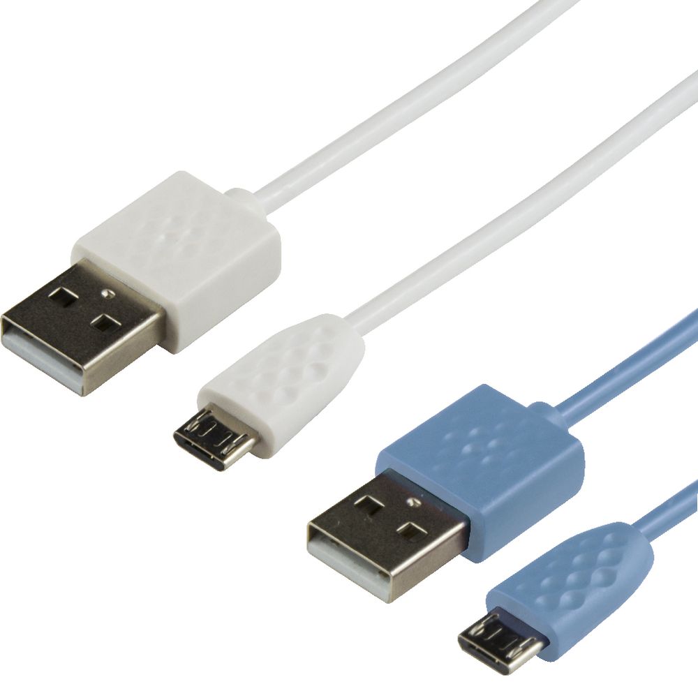 Micro USB Cable 1m Twin Pack White and Light Blue