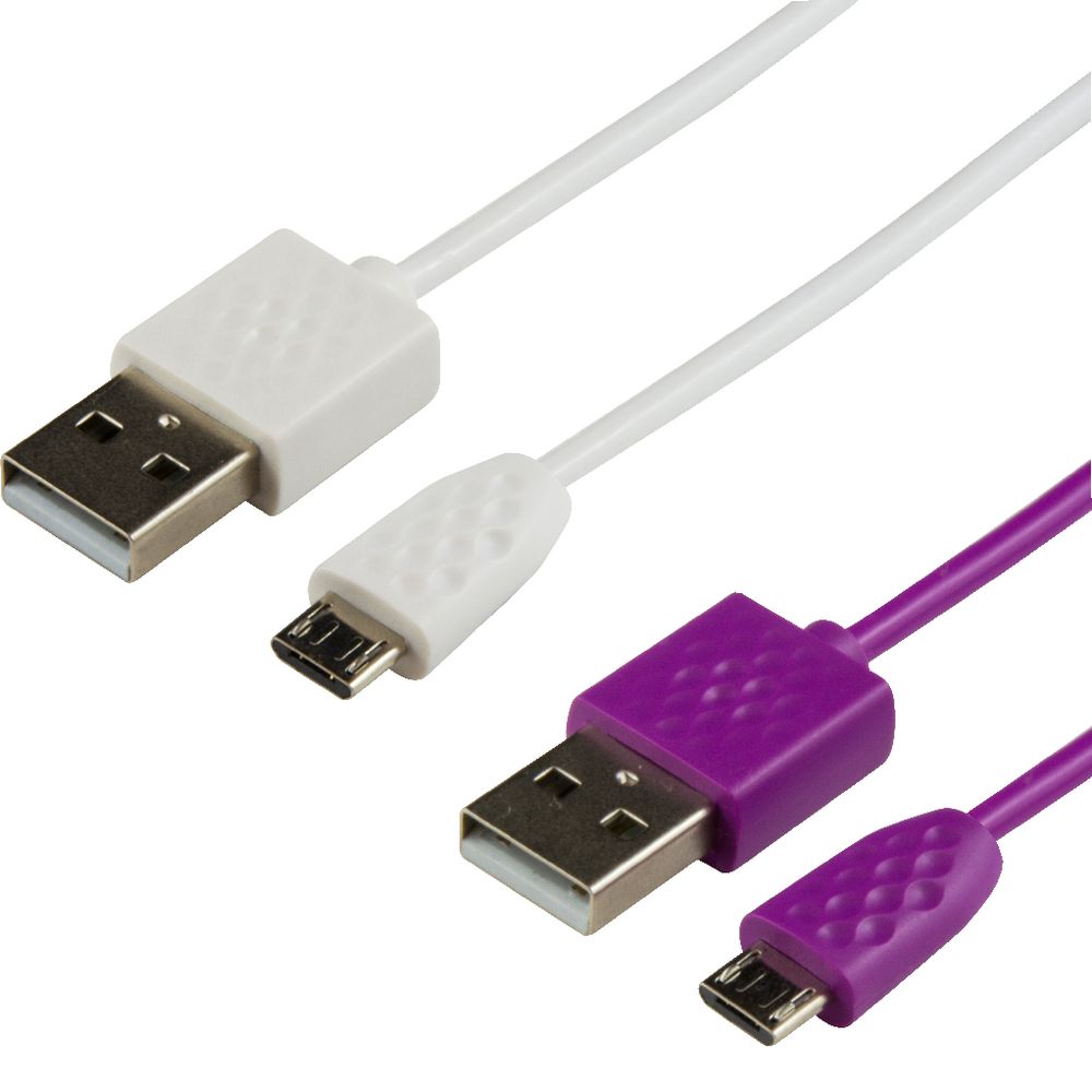 Micro USB Cable 1m Twin Pack White and Purple
