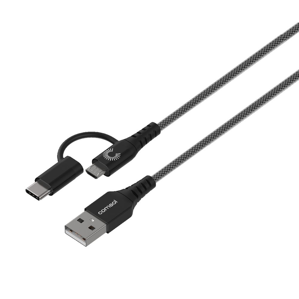 Comsol Premium 2-in-1 Micro USB and Type-C Cable 1.2m Black