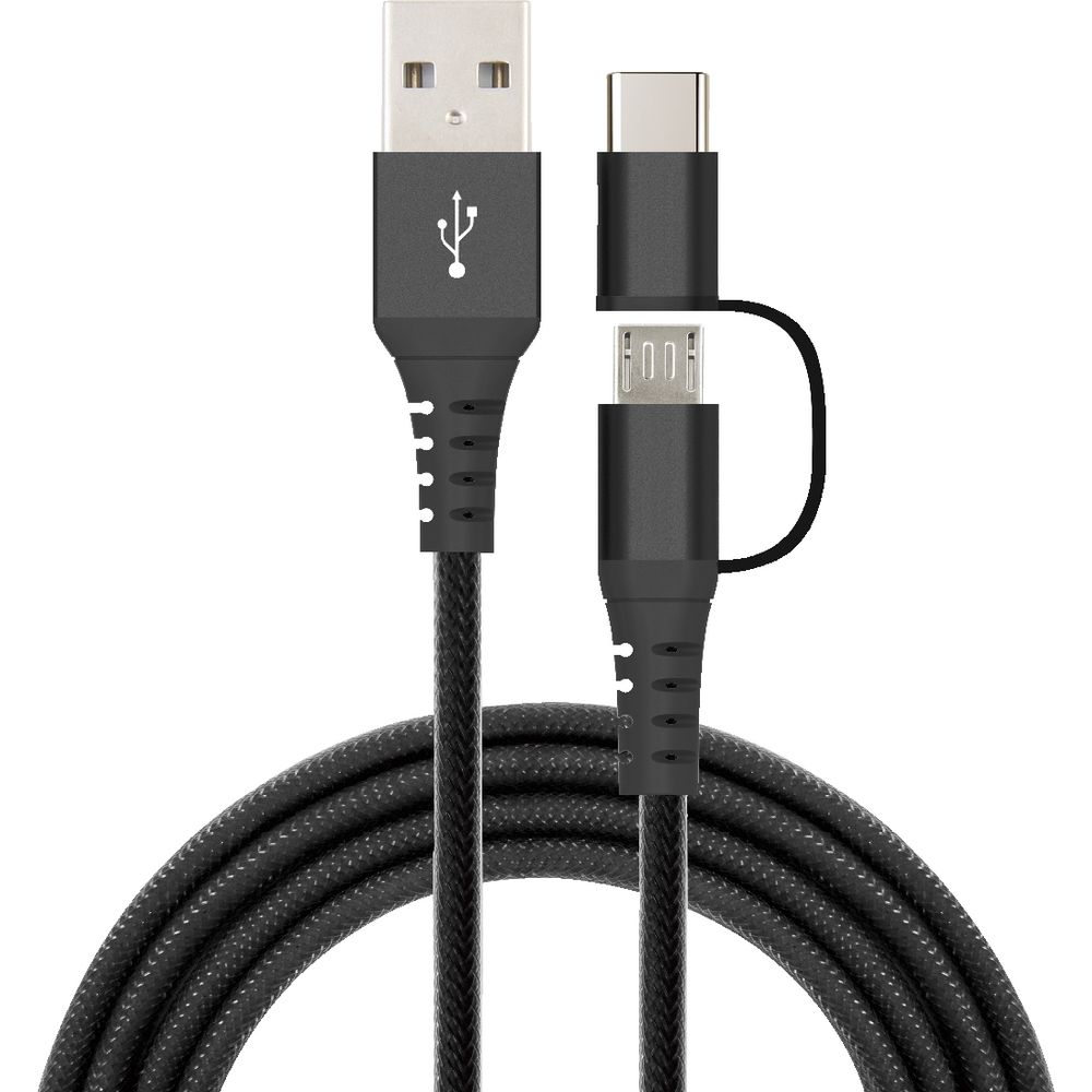 Comsol Premium 2-in-1 Micro USB and Type-C Cable 1.2m Black