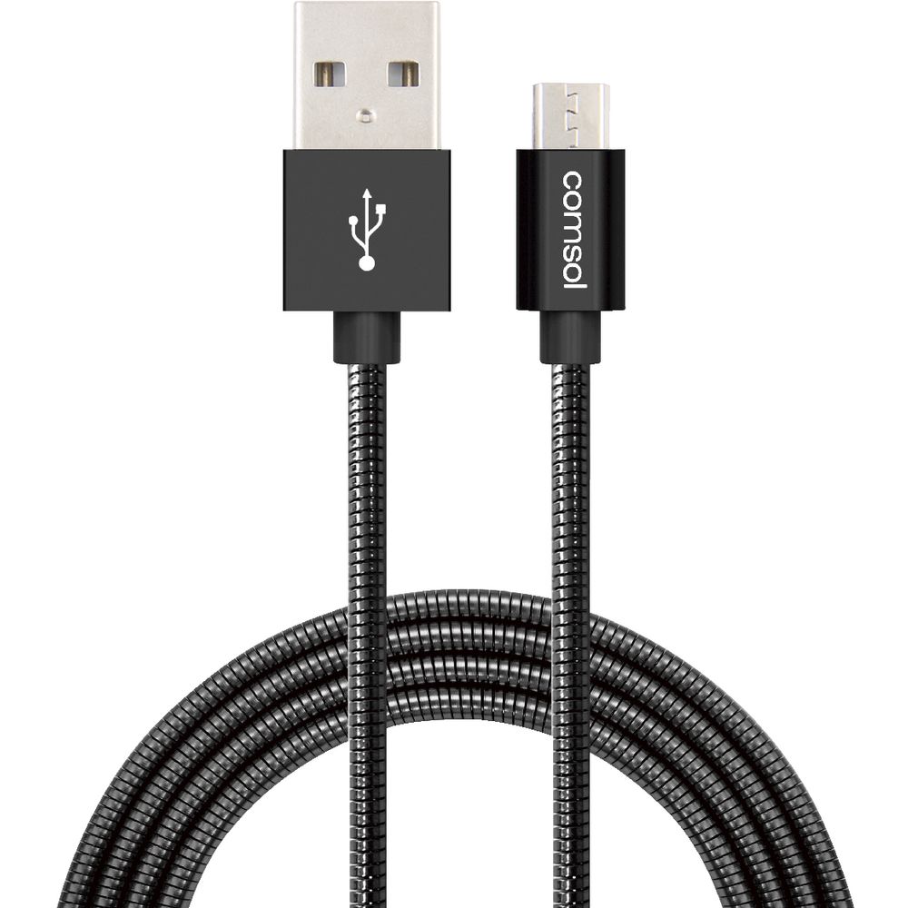 Comsol Braided Micro USB Cable with Steel Jacket 1.2m Black