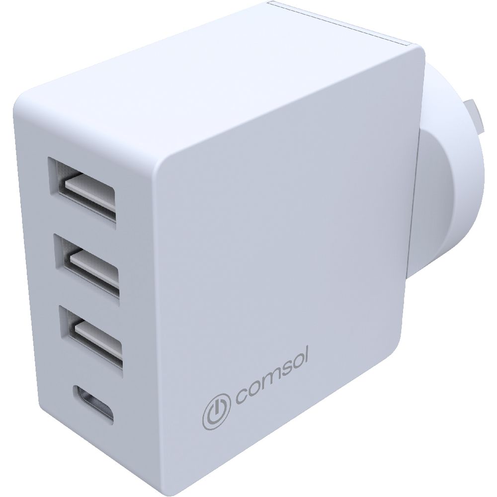 Comsol 4 Port USB Wall Charger with USB-C 24W White