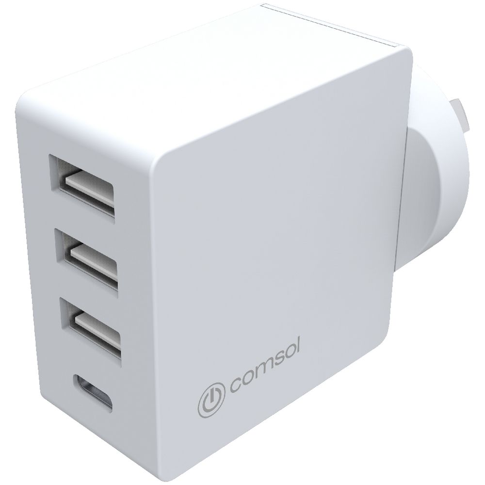 Comsol 4 Port USB Wall Charger with USB-C 24W White