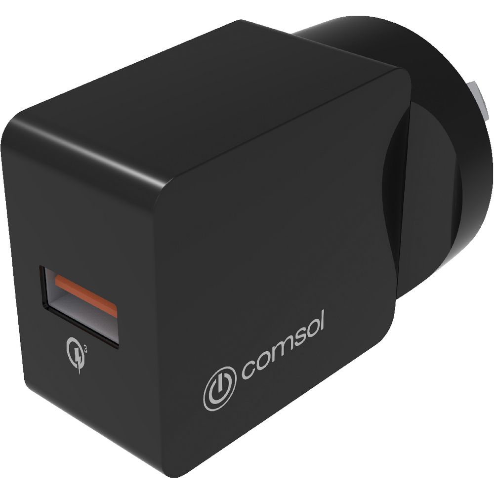 Comsol Single Port USB Wall Charger QC3.0 30W Black