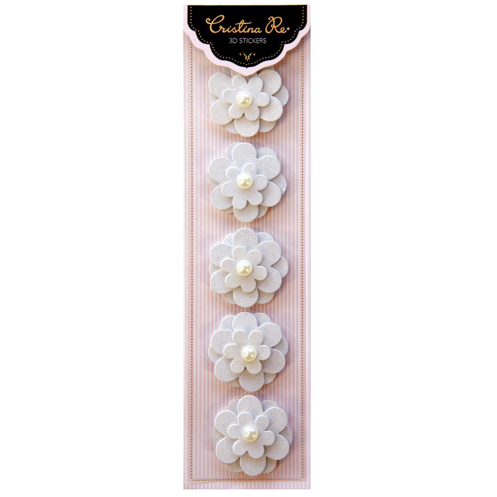 Paper Chic Peony 3D Sticker White 5 Pack