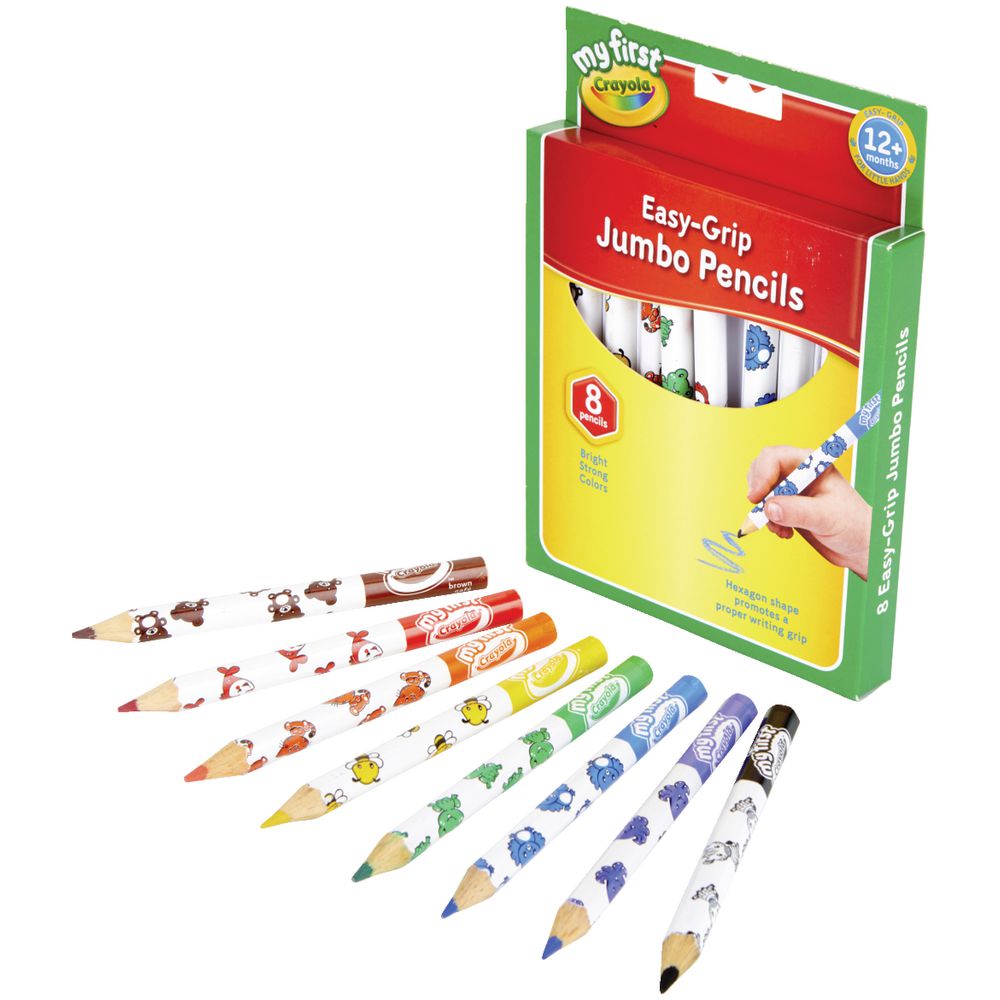 pack Of 12 - 12 Easy Grip Study Time Jumbo Triangular Pencils Assorted