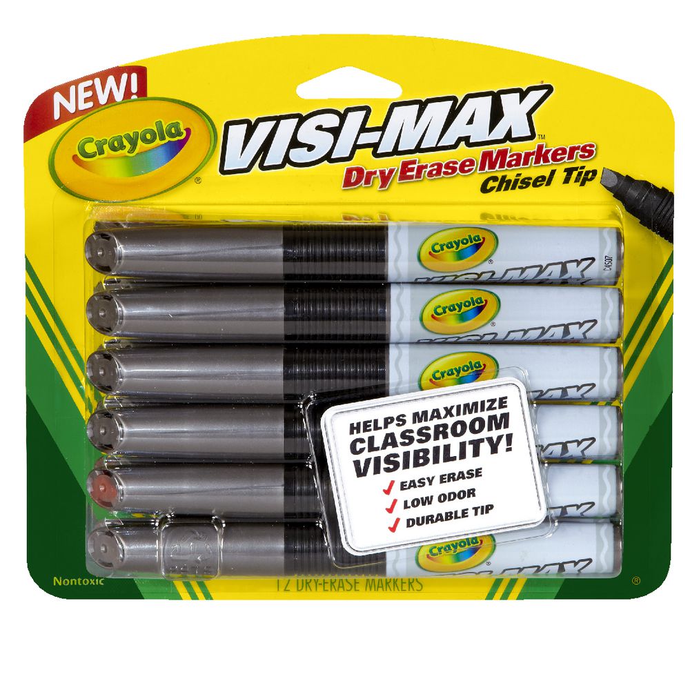 Crayola Visi-Max Whiteboard Markers Chisel Tip Black 12 Pack