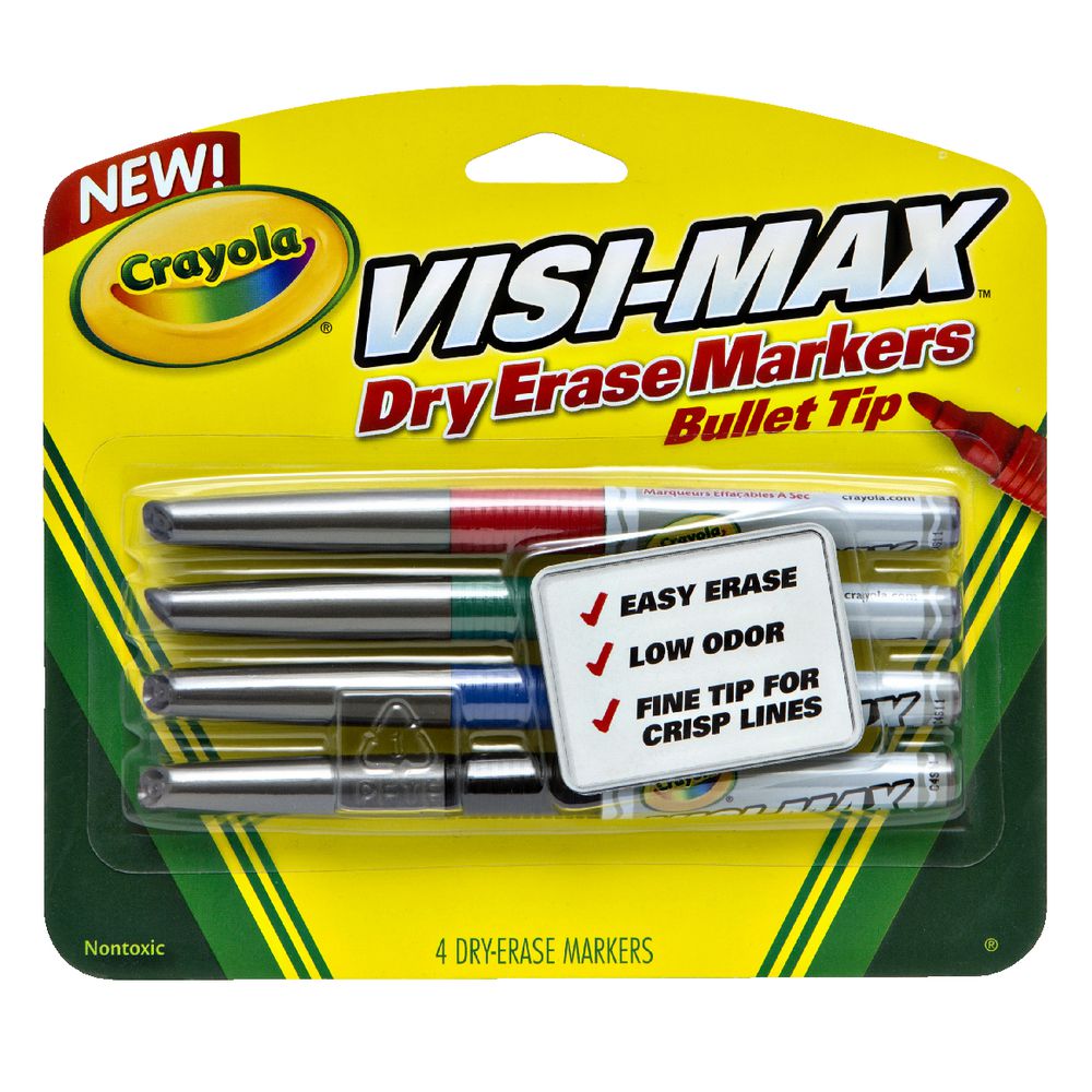 Crayola Visi-Max Whiteboard Marker Bullet Tip Assorted 4 Pack