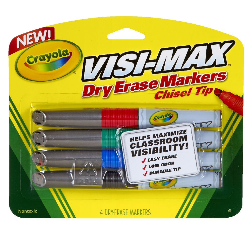 Crayola Visi-Max Whiteboard Marker Chisel Tip Assorted 4 Pack