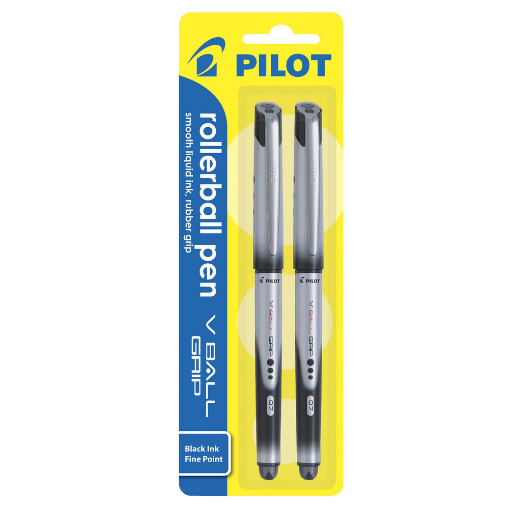 Pilot Fine V Ball Grip Rollerball Pens Black 2 Pack