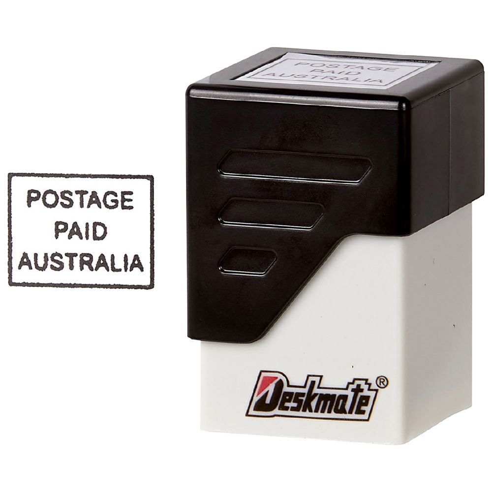 Deskmate Pre-inked Office Stamp Postage Paid Australia Black