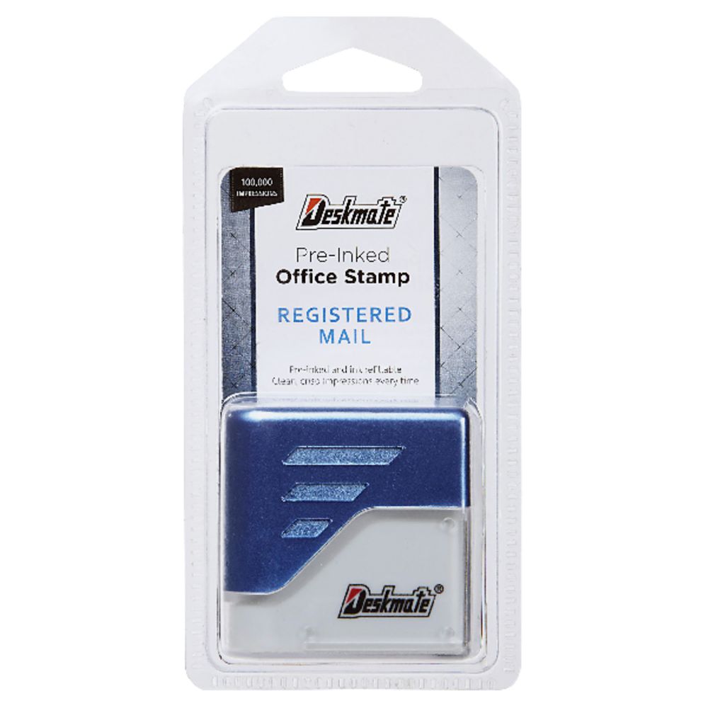 Deskmate Pre-inked Office Stamp Registered Mail Blue