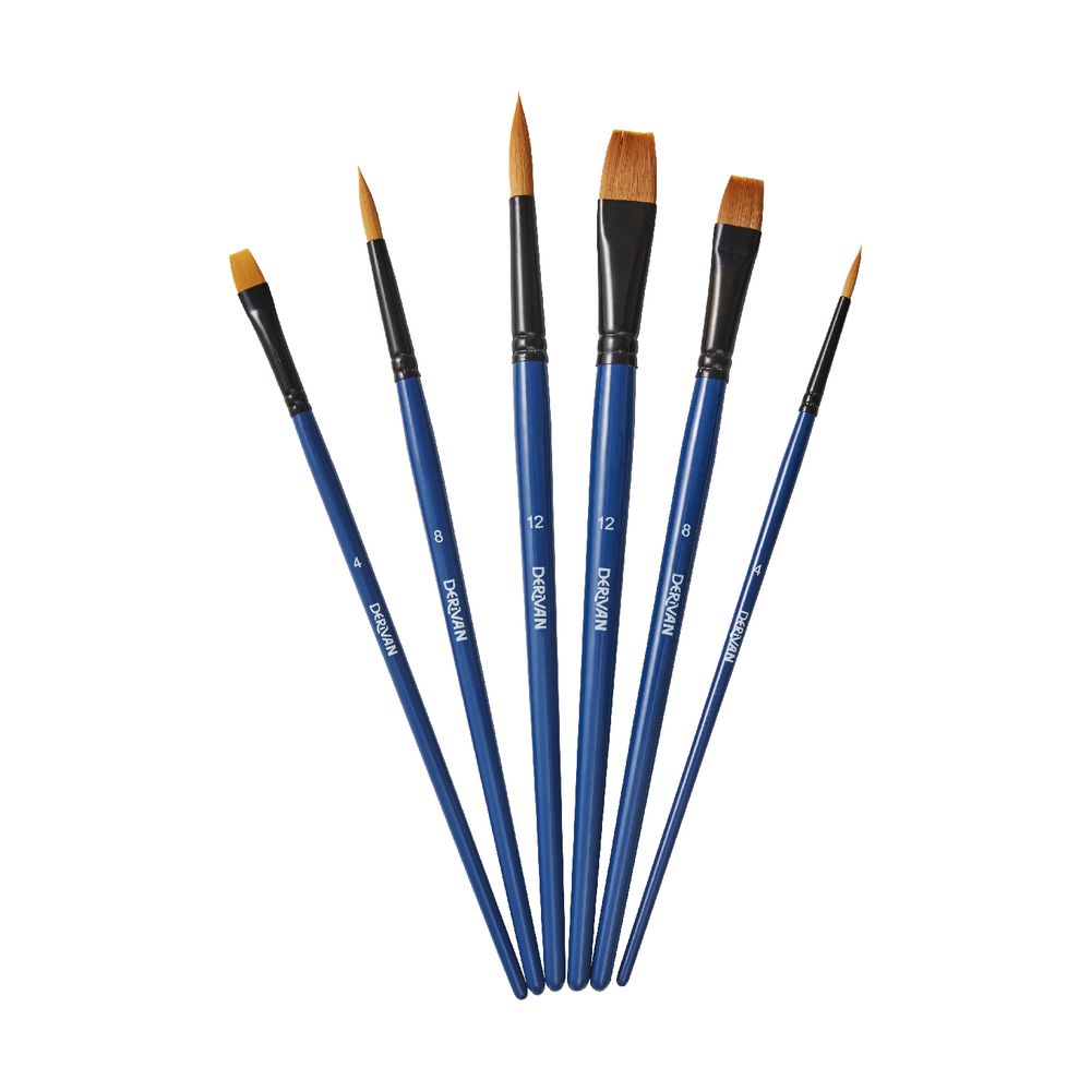 Derivan Short Handle Flat and Round Paintbrush 6 Piece
