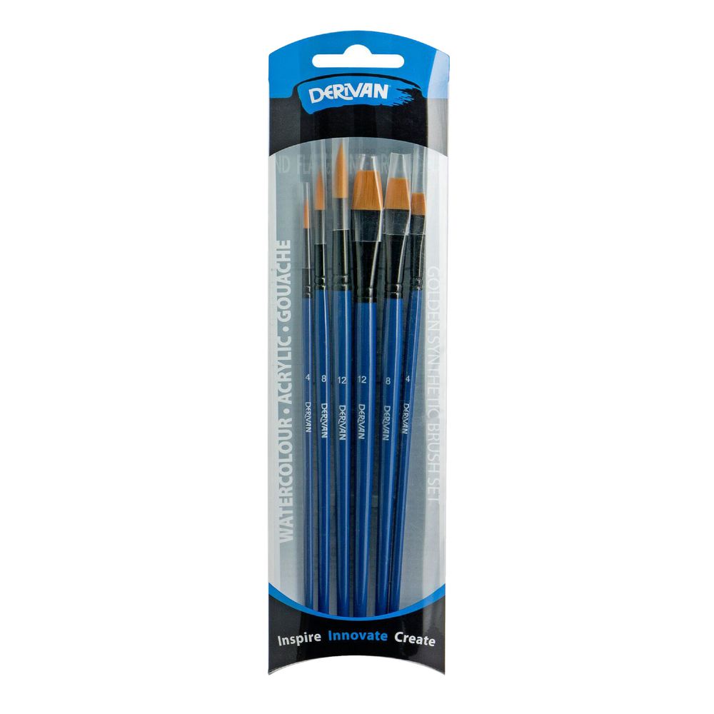 Derivan Short Handle Flat and Round Paintbrush 6 Piece