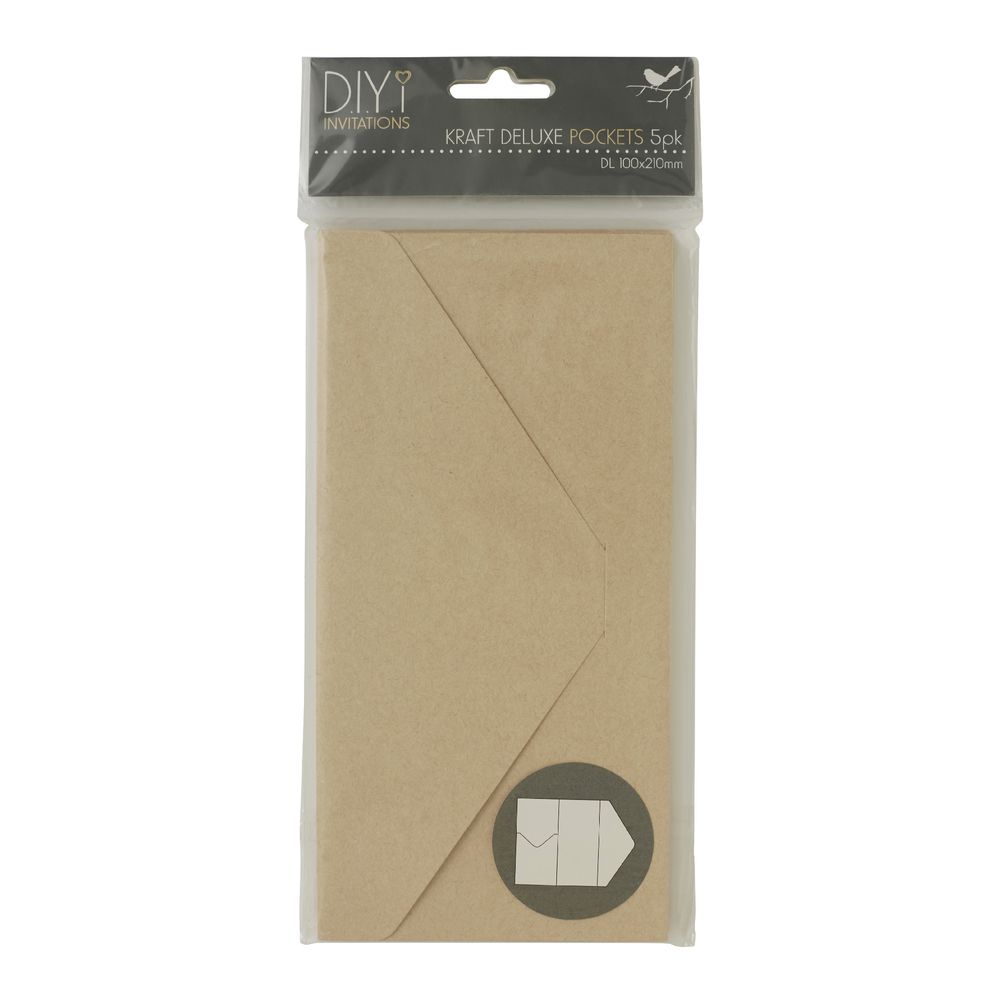 DIYi Deluxe DL Folded Pocket Envelope Kraft 5 Pack
