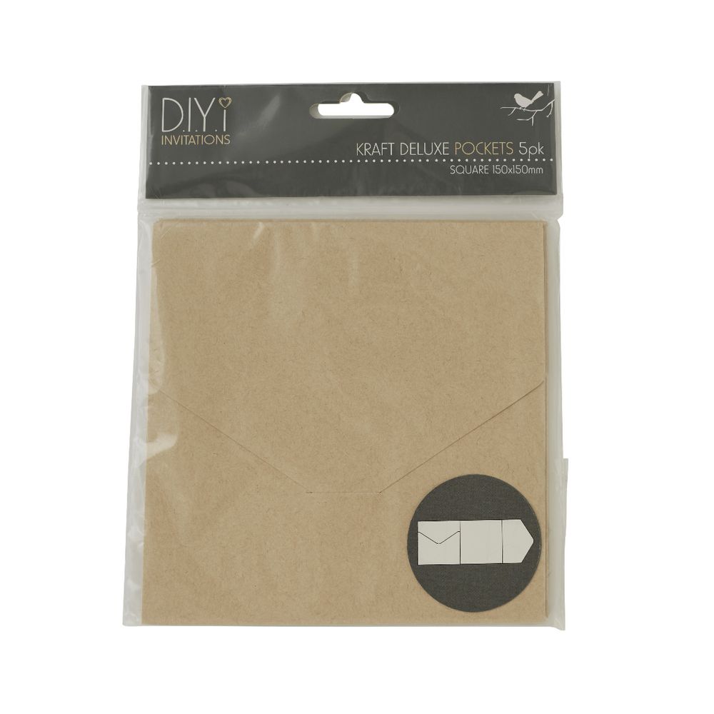 DIYi Deluxe Square Folded Pocket Envelope 150mm Kraft 5 Pack