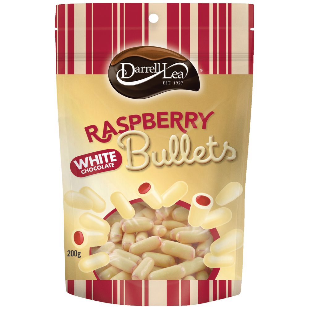 Darrell Lea White Chocolate and Raspberry Bullets 200g