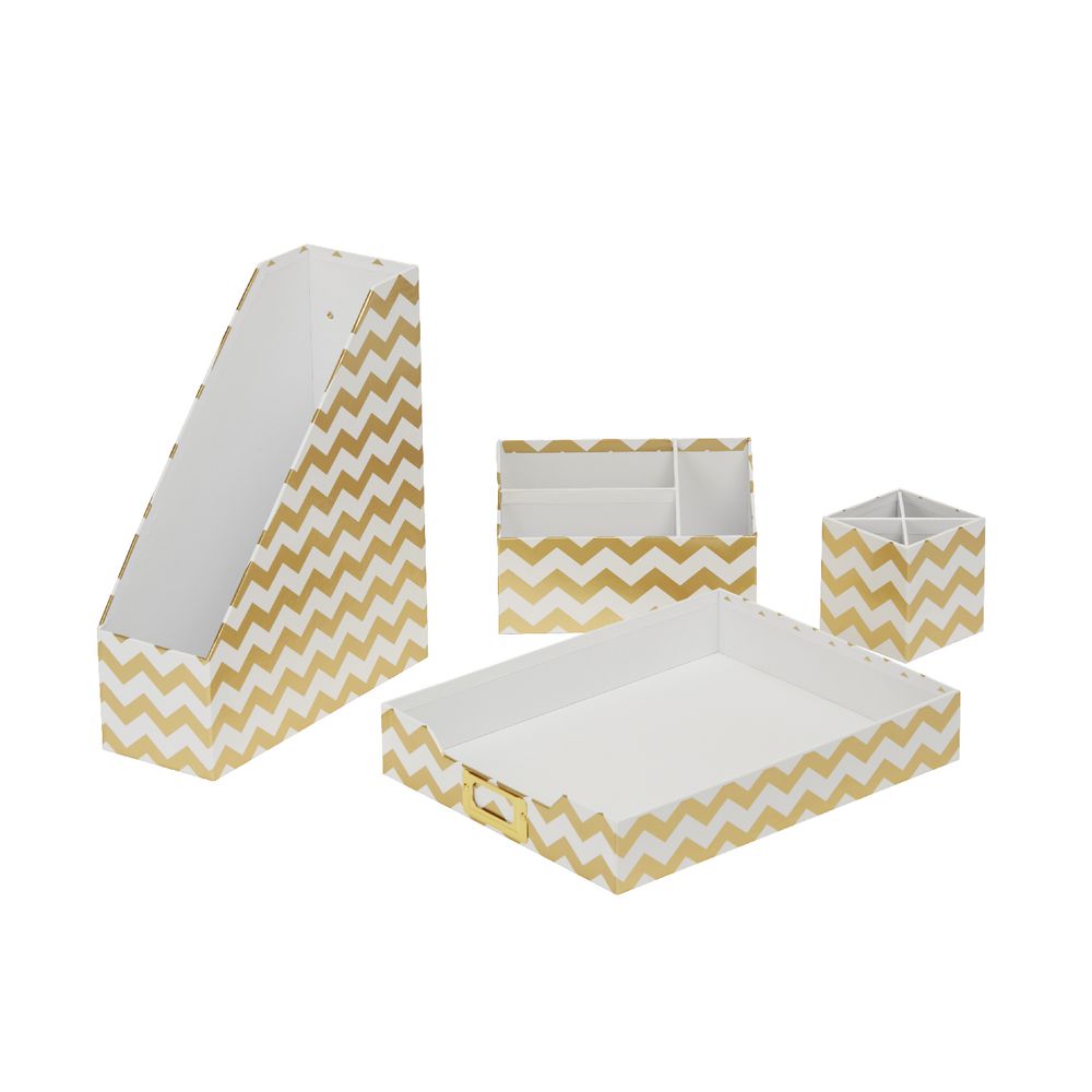 Otto Desk Accessory Set Gold Chevron 4 Pack