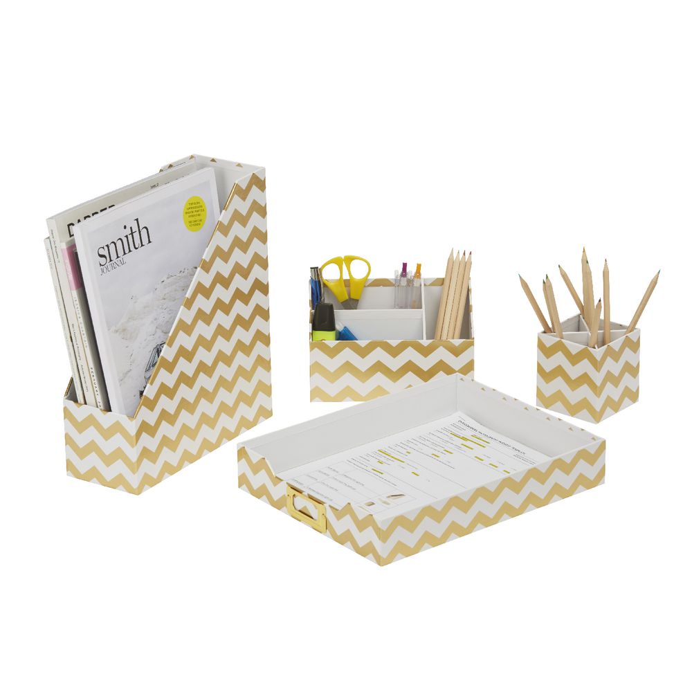 Otto Desk Accessory Set Gold Chevron 4 Pack