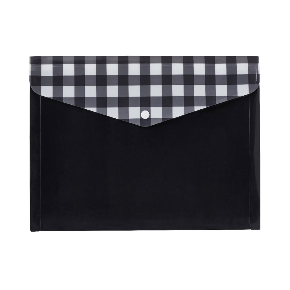 Otto Document Wallet A4 Printed PP Black and White Tartan