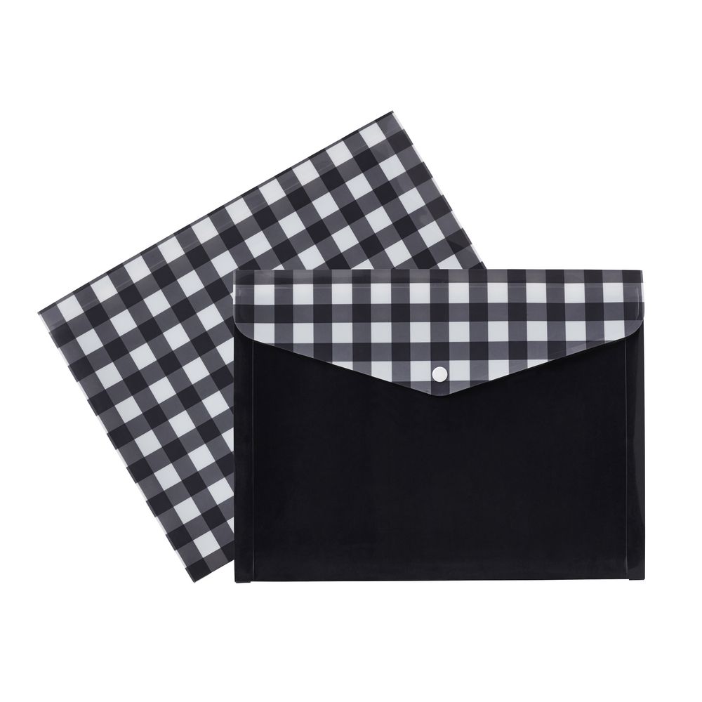 Otto Document Wallet A4 Printed PP Black and White Tartan